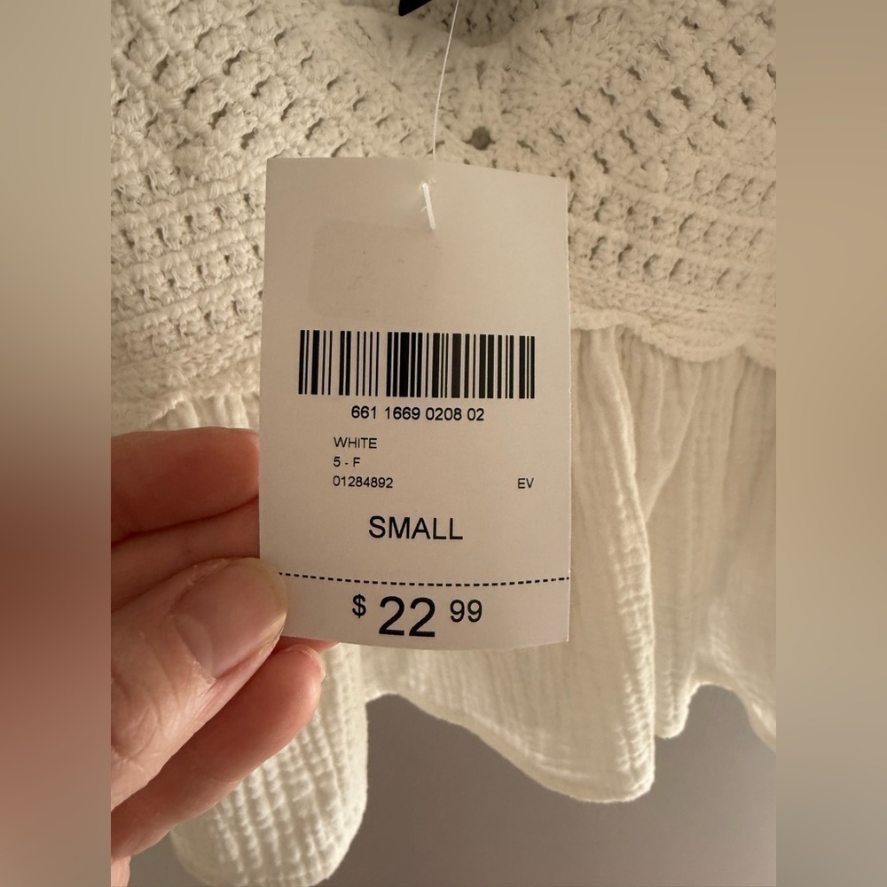 Forever 21 Womens White Crochet Gauze Cropped Tank Top SZ Sm New Cottage Boho - Picture 3 of 8
